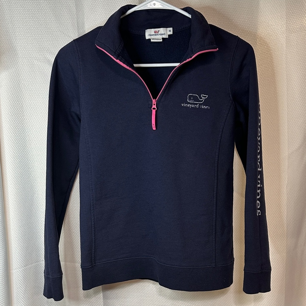 Vineyard Vines Dark Blue and Pink Half-Zip Hoodie